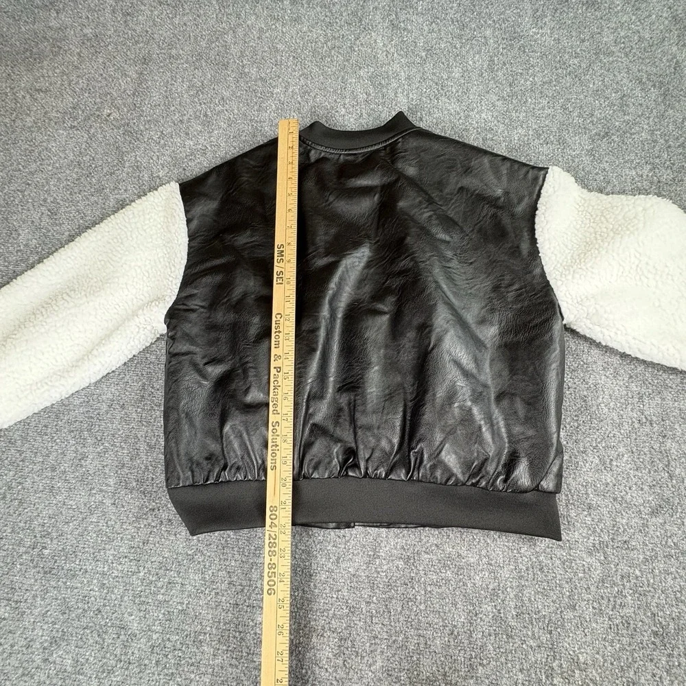 Zaful Yanweiyi‎ Jacket Women M Black White Faux Leather Sherpa Bomber Y2K Baddie - Picture 7 of 13